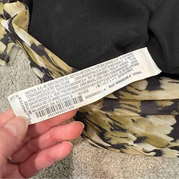 ZARA Green and Black Printed Tulle Ruched Bodycon Dress Size S - Picture 8 of 14